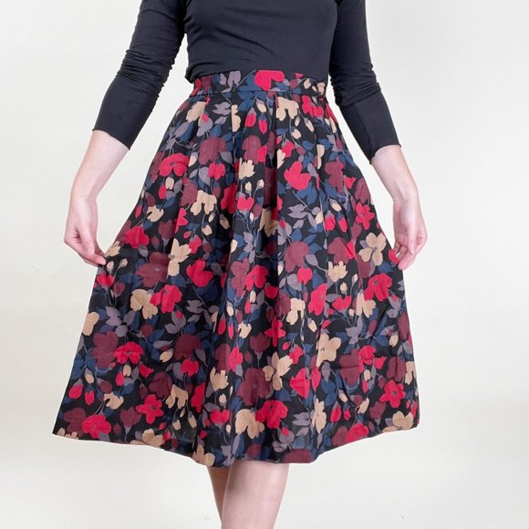 Vintage Liberty of London Dark Floral Print Pleated High Rise Midi Skirt Preppy - Picture 5 of 10